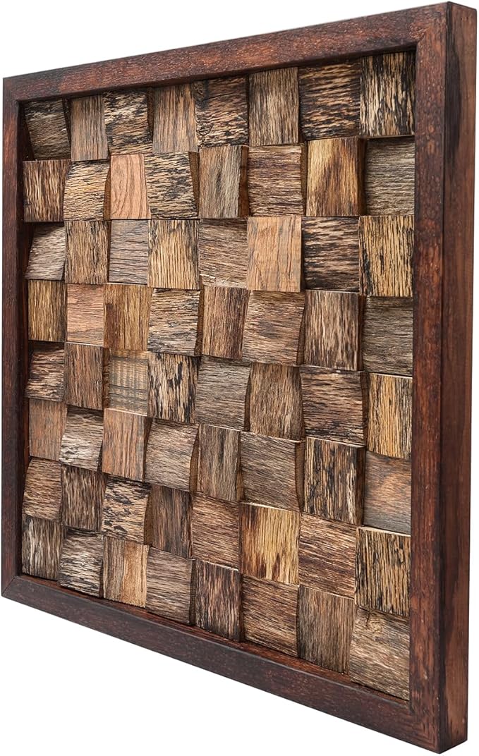 CONSDAN Wood Wall Decor | USA Grown Hardwood, Rustic Wooden Wall Art, Home Decorations for Living Room and Bedroom Aesthetic, Framed and Ready to Hang, Rustic, 18" x 18"