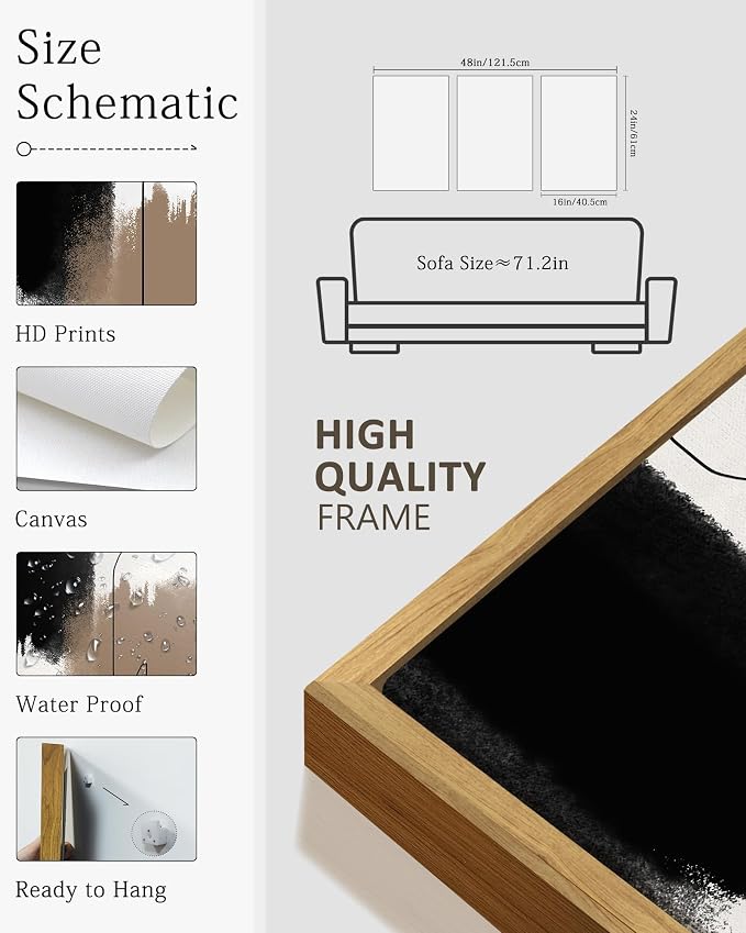 KUVIOKE Neutral Abstract Framed Wall Art Beige Mid Century Textured Wall Decor Minimalist Line Modern Illustrations Art Print Home Decor 16x24in (Natural Framed)