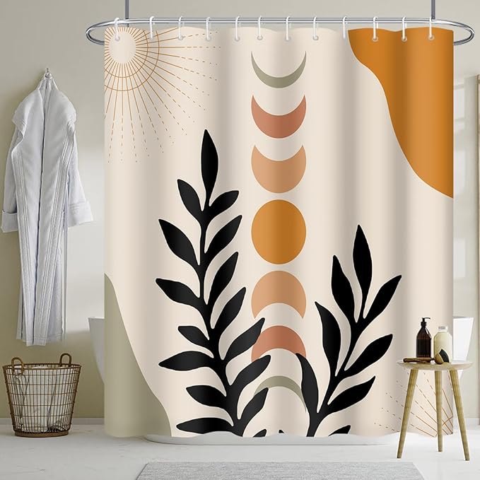 Baocicco Mid Century Shower Curtain Sun and Moon Boho Botanical Abstract Shower Curtains Decorative for Bathroom Bathtubs Waterproof Fabric Shower Curtain with Hooks 72x72 Inches
