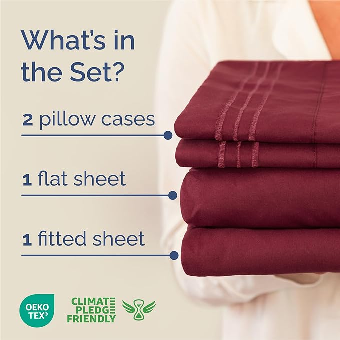 King Size 4 Piece Sheet Set - Comfy Breathable & Cooling Sheets - Hotel Luxury Bed Sheets for Women & Men - Deep Pockets, Easy-Fit, Extra Soft & Wrinkle Free Sheets - Burgundy Oeko-Tex Bed Sheet Set