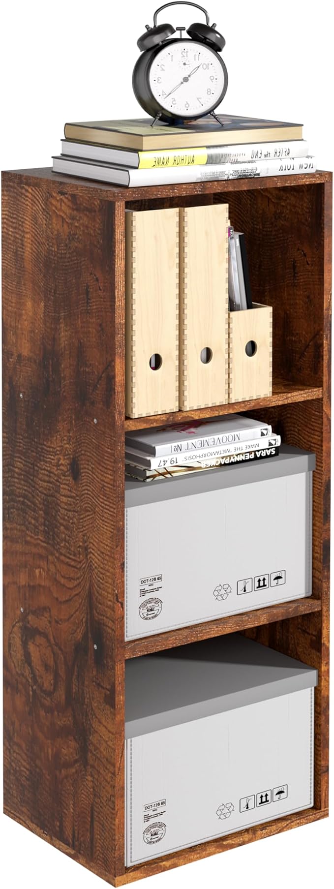 Wooden 3 Cube Storage Organizer, 3 Tier Storage Cubes Storage Display Cubby, Freestanding DIY Closet Shelving Unit for Living Room Bedroom Office (Retro Brown, 3 Cube-W(11.8inch)