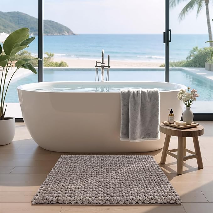 LUMI Luxury Bathroom Rug, Ultra Soft Quick Dry Bath Mat, Non-Slip Absorbent Thick Chenille Bath Rug, Cozy Braid Design Floor Mat for Bathtub, Sink, Laundry, Bedroom, Beige, 24"x36"