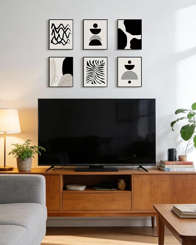 Drsoum Abstract Boho Wall Art Minimalist Geometric Framed Boho Room Decor Black Line Art Mid Century Modern Prints Bohemian Living Room Bedroom Ready to Hang 8x10inx6pcs (Black Framed)