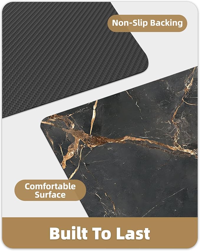 Color&Geometry Ultra Thin Bath Mat, Non Slip Quick Dry Rugs,Absorbent Marble Bathmat,16"x24",Washable Rubber Mats for Shower Floor,in Front of Bathtub,Bathroom Decor,Gold-Veined Marble-Patterned