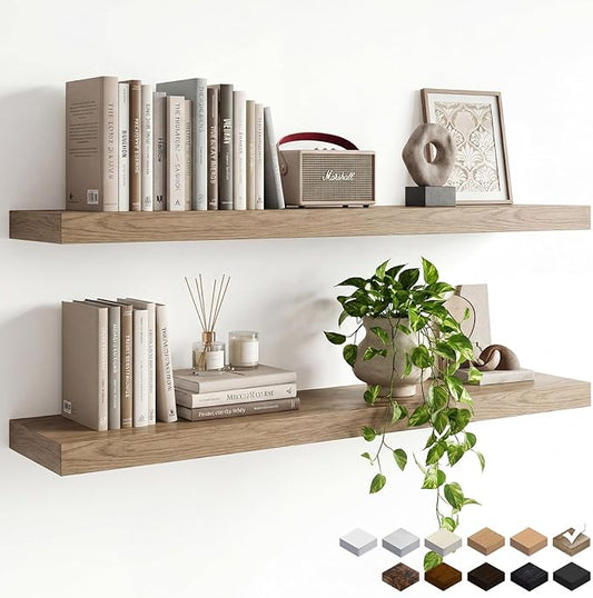 47in Floating Shelves for Wall, Wall Mounted Shelves for Decor Storage Set of 2, Floating Shelf for Bedroom, Bathroom, Living Room and Kitchen（Gray Oak）