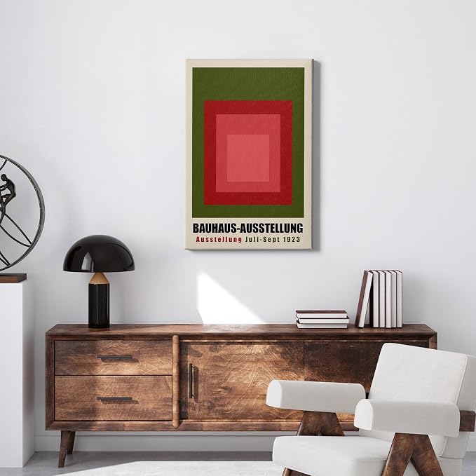 Green Bauhaus Wall Art Color Block Artwork Abstract Geometric Prints Boho Geometric Wall Art Bauhaus Exhibition 1923 Poster Mid Century Modern Painting Red and Green Picture 16x24inch Wood Framed