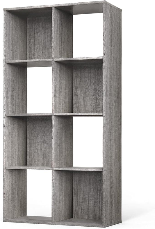 CAPHAUS Sturdy Room 11-Inch Cube Storage Organizer Shelf, with Thick Exterior Edge, Storage Shelf Divider w/Back, Bookcase, 8-Cube, Greige Oak