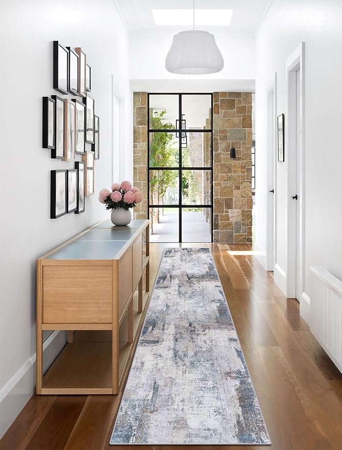 vivorug Runner Rug 2'x8' Machine Washable Non-Slip Runners for Hallways Kitchen Entryway Laundry Room Modern Abstract Carpet Hallway Runner Grey/Navy