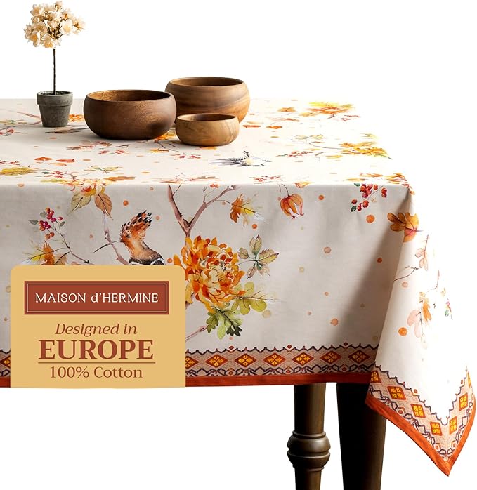 Maison d' Hermine Table Cloth Rectangle Table 100% Cotton 54 x 72 Inches Fall Tablecloth Reusable Everyday Use for Thanksgiving Christmas Decorations Dining Farmhouse Party (Kelim - Prairie)