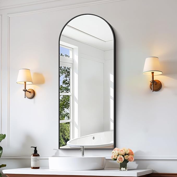 CIRCUMI Arched Wall Mirror, 20"x48" Black Arched Mirror with Tempered Glass, Metal Frame, Large Size for Bathroom, Living Room,Entryway,Over Sink, Arch Mirror for Decor,Shatterproof&Crystal-Clear