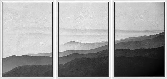 SIGNWIN Framed Canvas Print Wall Art Side of Mountain in Mist Nature Rocky Cozy Neutral Minimalism Contemporary Black and White for Living Room, Bedroom, Office - 16"x24"x3 White
