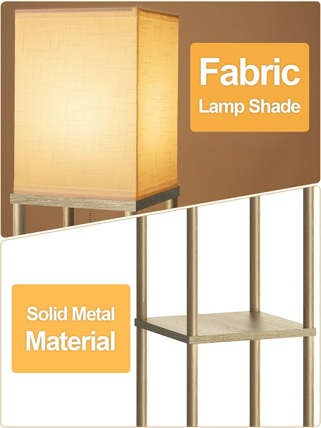 PARTPHONER Floor Lamp with Shelves for Living Room Natural Wood 2 Pack, Shelf Floor Lamp with 3 CCT LED Bulb, Corner Display Standing Column Lamp Etagere Organizer Tower Nightstand for Bedroom Office