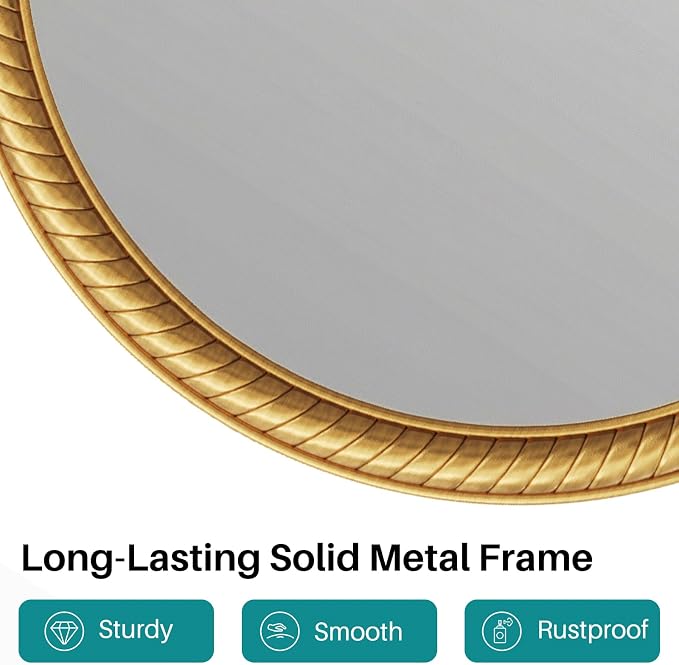 Gold Arched Wall Decor Mirror - 24"X36" Large Vintage Rope-Like Metal Framed Decorative Mounted Mirror for Wall Decor, Vanity Mirrors for Bathroom, Living Room, Bedroom, Fireplace