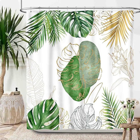 Sage Green Shower Curtains,Mid Century Modern Minimalist Olive Green Leaf Plant Shower Curtains for Bathroom Decor Set, Waterproof Cloth Fabric with Hooks 72x78Inch (183x183cm)