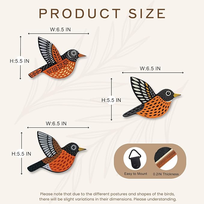 ARTINRENAISS Wooden Flying Birds Wall Decor, Scandinavian Rustic Wall Art Set Housewarming Gifts, 6 Pack Boho Birds Hanging Sign for Living Room, Bedroom, Kitchen