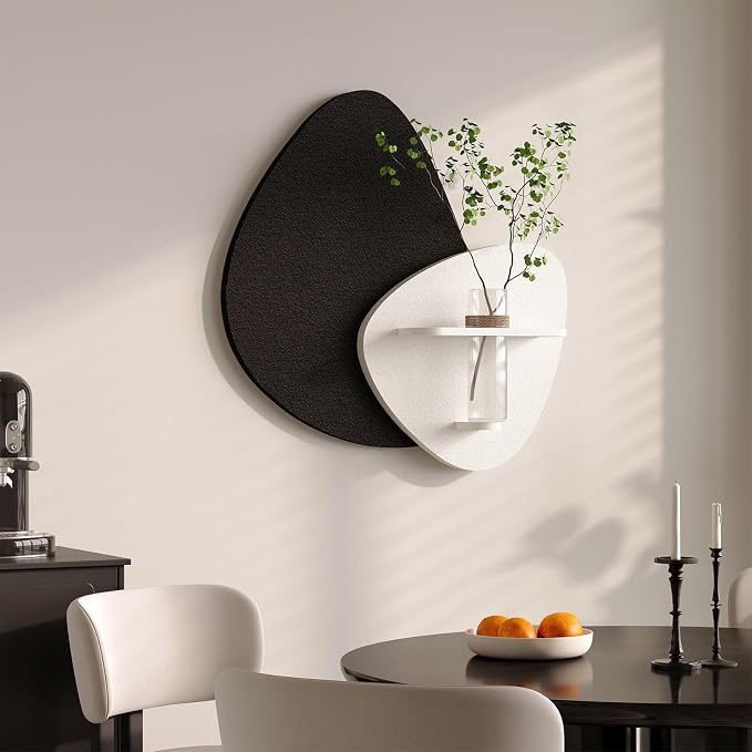 Cuspin 3D Textured Black and White Wall Art with Vase and Shelf, Minimalist Abstract Japandi Paintings Wall Decor, Modern Artwork for Living Room Dining Bedroom Hallway Office Bathroom Home Decor