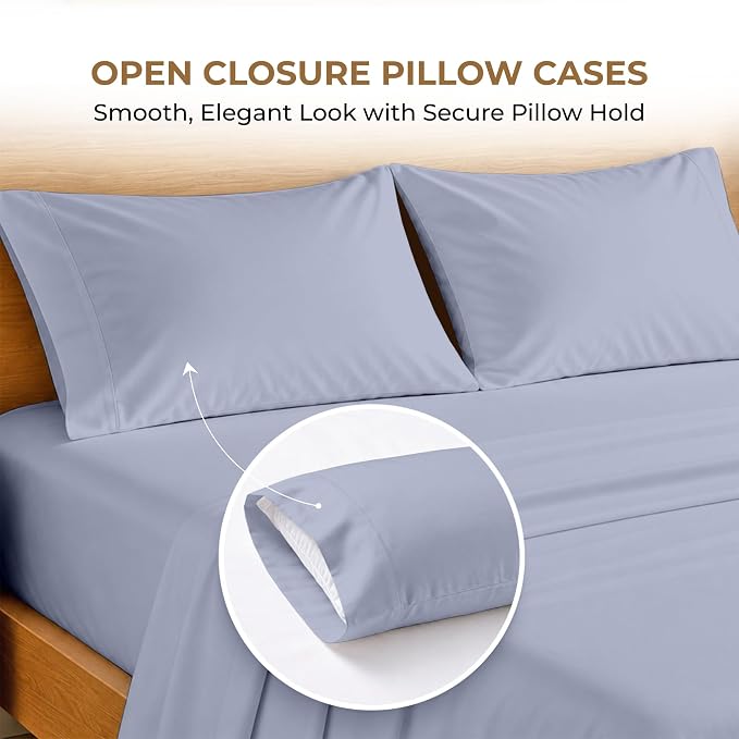 SGI bedding 100% Egyptian Cotton Sheets California King Size – 600 Thread Count Sheets Set, Soft, Cooling, 15" Deep Pocket, Luxury Hotel Bedding, Breathable, Durable - Cornflower Blue