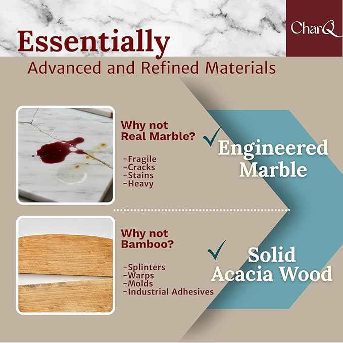 Marble Acacia Charcuterie Board Set – Premium Design (Not Bamboo), Cheese Platter & Serving Tray for Meat and Cheese, Elegant Housewarming Gift for New Home, Wedding & Bridal Shower Gifts for Women