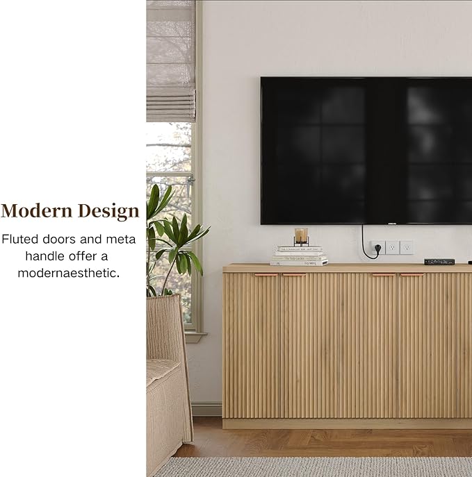 70" Large Buffet Sideboard Cabinet, Fluted Cabinet 6 Doors, Buffet Table Coffee Bar Wine Bar Storage Cabinet for Dining Room, Living Room
