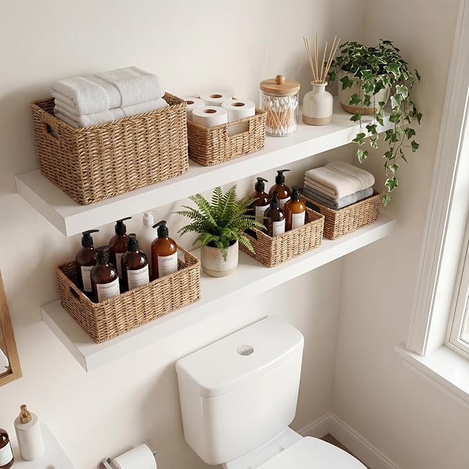 INHABIT UNION White Floating Shelves Set of 2, 35in Wall Mounted Display Ledge Shelves for Bedroom Bathroom Living Room and Kitchen Decoration Storage