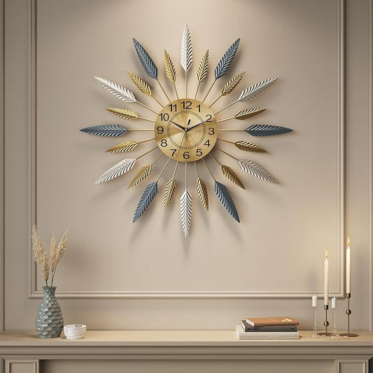 Cuspin 30 Inch Large Wall Clock, Mid Century Modern Silent Non Ticking Battery Operated Sunburst Wall Clock, Decorative Metal Gold Clocks for Living Room, Dining Room, Bedroom, Office
