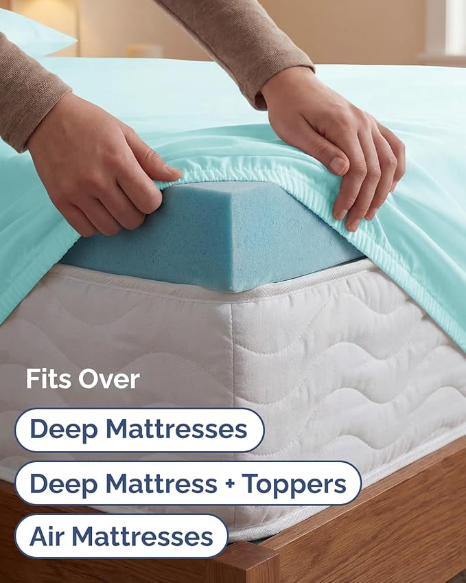 Extra Deep Twin XL Sheet Set - 4 Piece College Dorm Bed Sheets Set with Extra Deep Pockets - Ultra-Soft, Comfy & Breathable Bedding for Women, Men, Kids & Teens - Wrinkle & Fade Resistant - Spa Blue