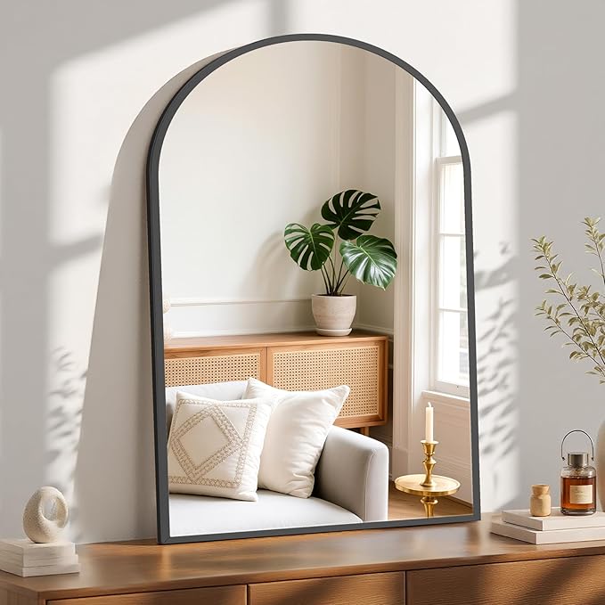 NEWBULIG 38X30 Inch Arched Bathroom Mirror for Wall, Vanity Bathroom Mirrors for Over Sink Tempered Glass, Anti-Rust Arched Metal Framed, Hangs Horizontally or Vertically, Farmhouse Home Decor, Black