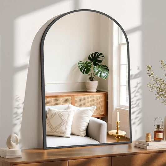 NEWBULIG 38X30 Inch Arched Bathroom Mirror for Wall, Vanity Bathroom Mirrors for Over Sink Tempered Glass, Anti-Rust Arched Metal Framed, Hangs Horizontally or Vertically, Farmhouse Home Decor, Black