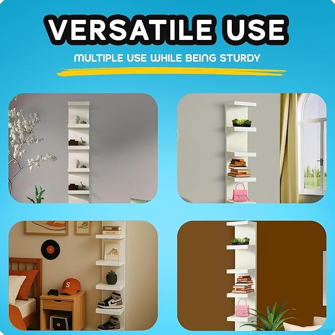 Home Stuff Wall Shelf Unit, 11 3/4x74 3/4,Use Fixing Devices Suitable for The Walls in Your Home, 7 Tier Vertical Lack Wall Shelves, Column Shelf Organizer & Storage for Bedroom(2 x White with LED)