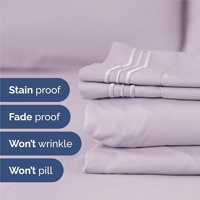 Split King Size 5 Piece Sheet Set - Comfy Breathable & Cooling Sheets - Hotel Luxury Bed Sheets for Women & Men - Deep Pockets, Easy-Fit, Soft & Wrinkle Free Sheets - Light Lavender Oeko-Tex Sheets
