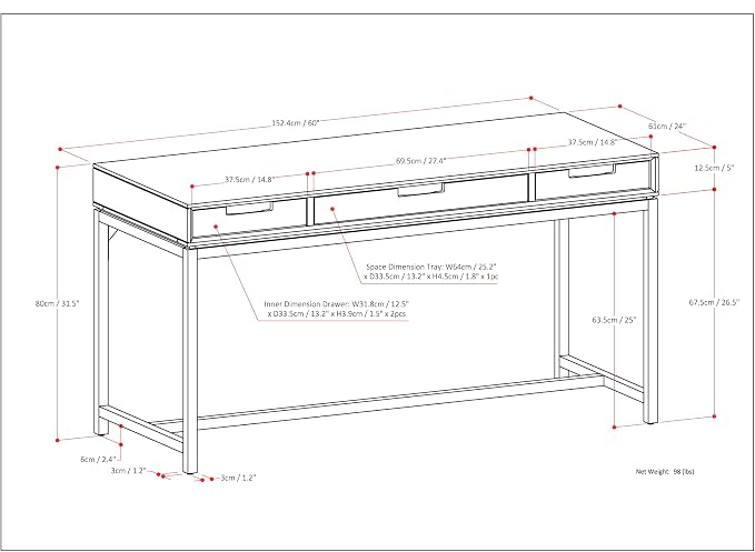 SIMPLIHOME Banting Desk - 60 Inch Wide Solid Wood and Metal Writing Desk in Medium Saddle Brown, Modern Industrial Home Office Computer Table for Study with 2 Drawers and Flip-Down Keyboard Tray