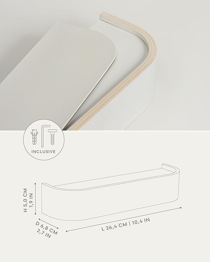 Kazai. Key Holder 'Toke' | Minimalist Key Hook Design from Berlin | Modern Key Holder Wall Mount with Wooden Shelf | Key Rack for Wall as Entryway Organizer | White