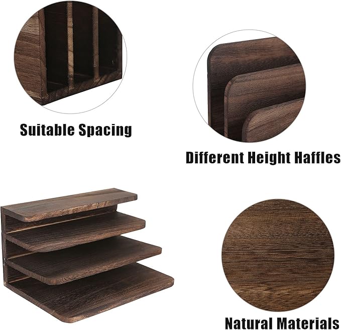 File Holder for Desk,Wood Paper Organizer,Rustic Desk Organizer,Mail Sorter for Desktop,Organizer for Counter,Letter Organizer for Document/Filing/Folders/Paper,Darkbrown