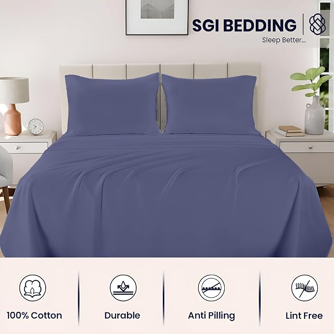 SGI bedding 100% Egyptian Cotton Sheets RV King Size – 600 Thread Count Sheets Set, Soft, Cooling, 15" Deep Pocket, Luxury Hotel Bedding, Breathable, Durable - Mediterranean Blue