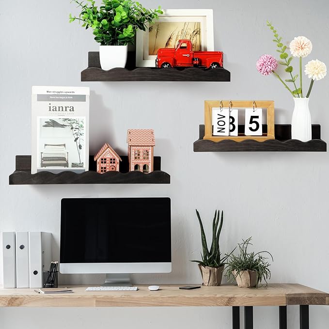 Suzile 2 Pcs Scalloped Shelves Wall Floating Shelves Set for Room, Bathroom, Bedroom, Cute Room Decor Aesthetic and Books, Toys, Photo Frames Storage(16.5",Black)