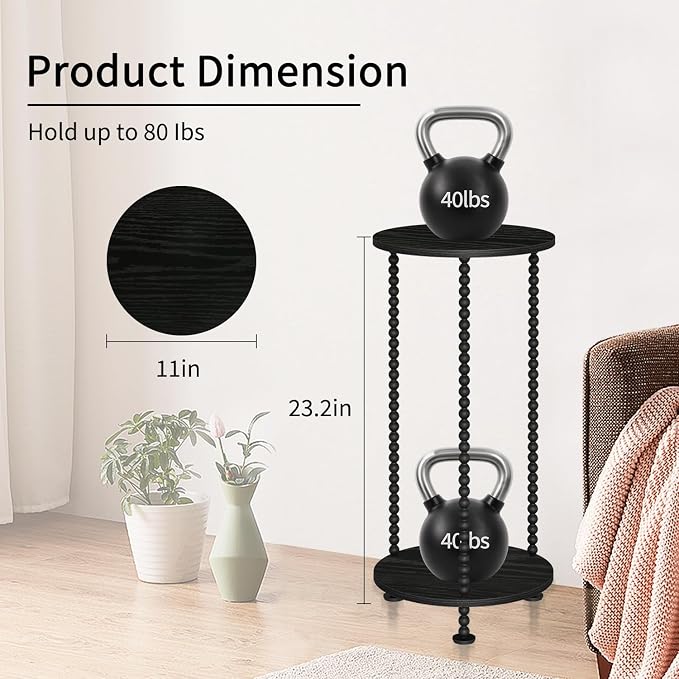 YINMIT Plant Stand Indoor, 2 Tier Small Plant Stand, 23" Tall Metal Spindle Poles Plant Stands, Corner Flower Pot Stand, Plant Tables Indoor, Planter Pot Holder for Balcony Garden Patio Living Room (Black)