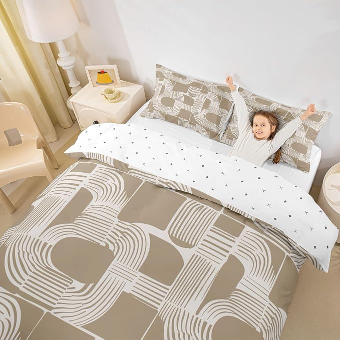 Erosebridal Mid Century Abstract Comforter Cover Full Size Bohemian Geometric Kids Duvet Cover Modern Aesthetics Striped Bedding Set For Boys Teens Adult Bedroom Decor Boho Minimalist Stripes Bed Sets