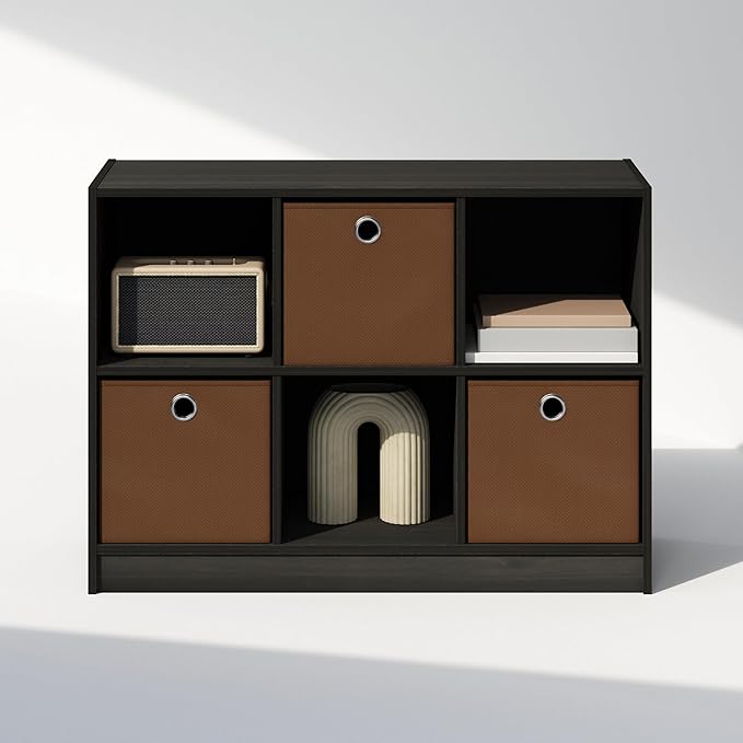 Furinno Cubic Closet Organizers and Storage, 6-Cube Closet Organizer with Bins, Open Shelf Storage, for Wardrobe, Bedroom, Living Room, Espresso