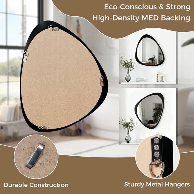 24x19 Inch Asymmetrical Mirror, Full Length Irregular Wall Mirror, Boho Decor for Bedroom, Mid Century Modern Floor Mirror for Living Room, Entryway and Hallway Decor