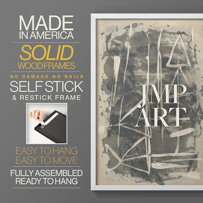 Renditions Gallery Set of 2 Peel & Stick Framed Prints, Trendy Abstract Wall Art, Textured Linework Striking Wall Decor, Re-Stickable - Ready to Hang - 16"x20" - White Frame LT588