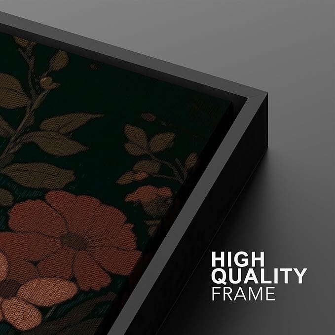 IDEA4WALL Framed Canvas Print Wall Art Set Vintage Wildflower Botanical Dark Green Floral Illustrations Modern Art Decorative Bohemian Calm/Zen for Living Room, Bedroom, Office - 24"x36"x2 Black
