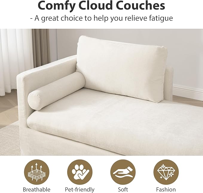 Chifee & Vingol 82.68" Oversized Chaise Lounge Indoor Modern Upholstered 2-Seater Daybed Sofa Bench with Pillows & Armrests Lounge Sleeper Sofa for Living Room Bedroom Office,Beige