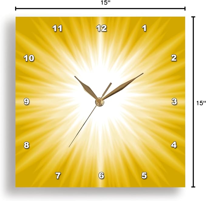 3D Rose DPP_213812_3 3dRose White Sun Burst on A Yellow Background - Wall Clock, 15 by 15"
