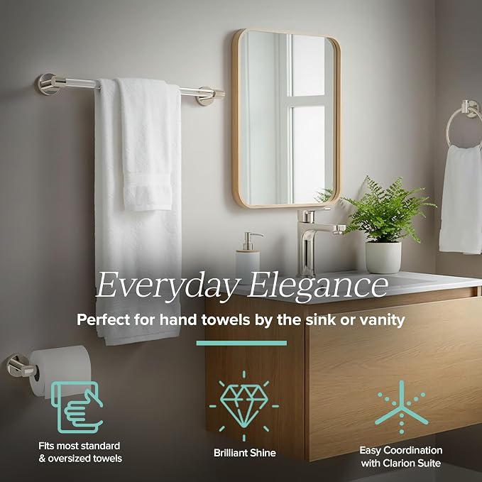 Gatco 5721 Clarion 18" Bathroom Towel Bar, Polished Nickel, Wall-Mounted Towel Rack, Crystal-Clear Acrylic Modern Bathroom Accessory