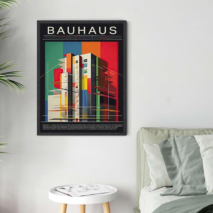 Framed Bauhaus Geometric Architecture Poster Canvas Print Art Modern Contemporary Minimalist Aesthetic Wall Art Painting Pictures Wall Decor Exquisite Home Decor for Living Room Office Apartment (Black framed,24L"X36W")