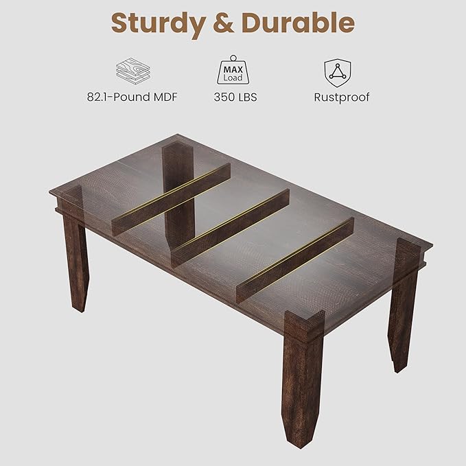 GarveeHome Farmhouse Dining Table for 4-6 People, 63 in Long Kitchen Tables with Wooden Sturdy Frame, 5 ft Large Rectangular Dinner Table for Dining Room, Kitchen, Dark Walnut, 63" Non-extendable