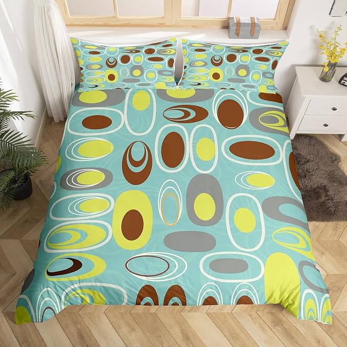 Erosebridal Teal Minimalist Bedding Sets Twin Geometric Circles Comforter Cover, Abstract Spiral Swirl Bed Set Geometric Stripes Duvet Cover, Modern Aesthetic Quilt Cover Room Decor (Zipper Closure)