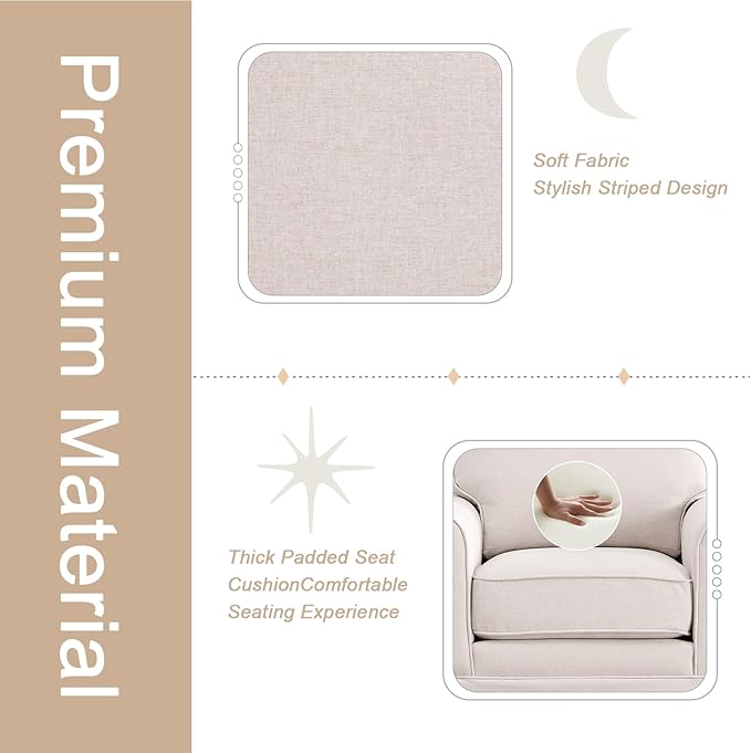 INZOY Swivel Accent Chair Linen Mid Century Modern Chair, Comfy Swivel Barrel Reading Chair, Upholstered Square Chair for Living Room Bedroom Small Spaces, Fully Assembled, Beige