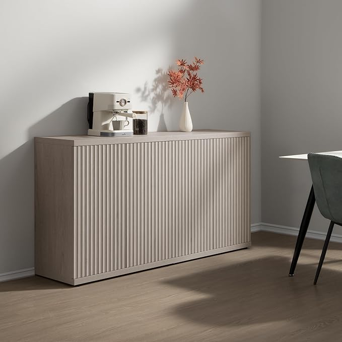 SICOTAS Buffet Cabinet with Storage Accent Sideboard Modern Credenza with Doors & Shelves Fluted Media Console Mid Century Coffee Bar Table for Living Room Kitchen Dining Room Hallway（2PCS）