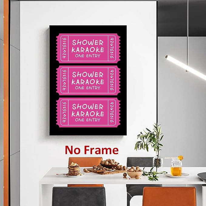 Vintage Ticket Canvas Wall Art Pink Aesthetic Paintings Funny Shower Pictures Preppy Aesthetic Posters Retro Trendy Wall Art Pink Preppy Painting Modern Trendy Girls Posters 16x24inch Frameless